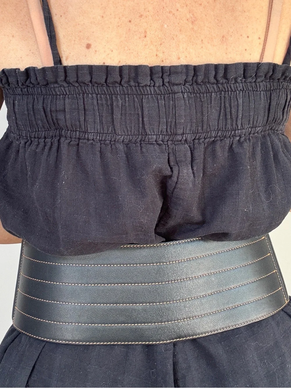 Longchamp Black 5” Wide Leather Corset Belt w/ Silver Buckle Luxury France 766-2